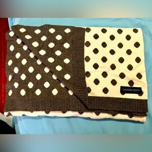 Lands End Polka Dot Dark Gray & White Wide Knit Scarff